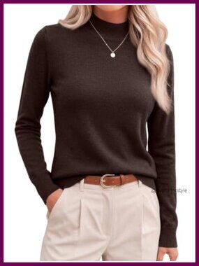 Mock Neck Merino Wool Blend Sweater Lightweight Fall Pullover